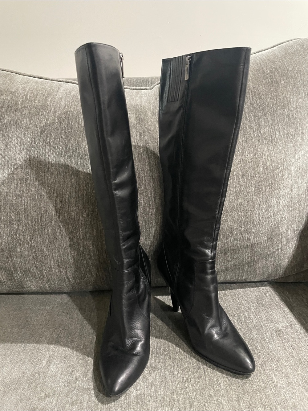 Via Spiga Black Leather Knee-High Pointed Toe Boots Size 8